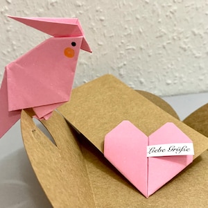 Origami Papagei Mini Karte, Personalisierte Karte, Papagei mit Herz, Kleine Karte, Geschenkkarte, Gutscheinkarte, Geldgeschenk, Geburtstag