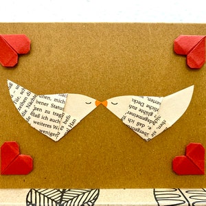 Cartão de pássaros de origami, cartão de beijo, dois pássaros, seu texto desejado, cartão de aniversário, cartão de casamento, aniversário, pássaros do amor, reciclagem, cartão dobrável