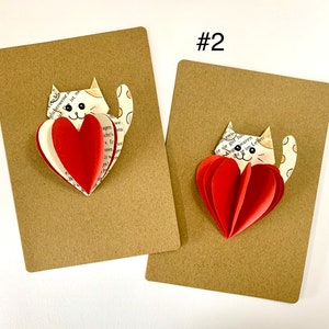 Carte chat en origami avec coeur, carte de vœux chat, votre texte souhaité, carte d'anniversaire chat, carte chat doux, coeur 3D, carte cadeau, carte pliante
