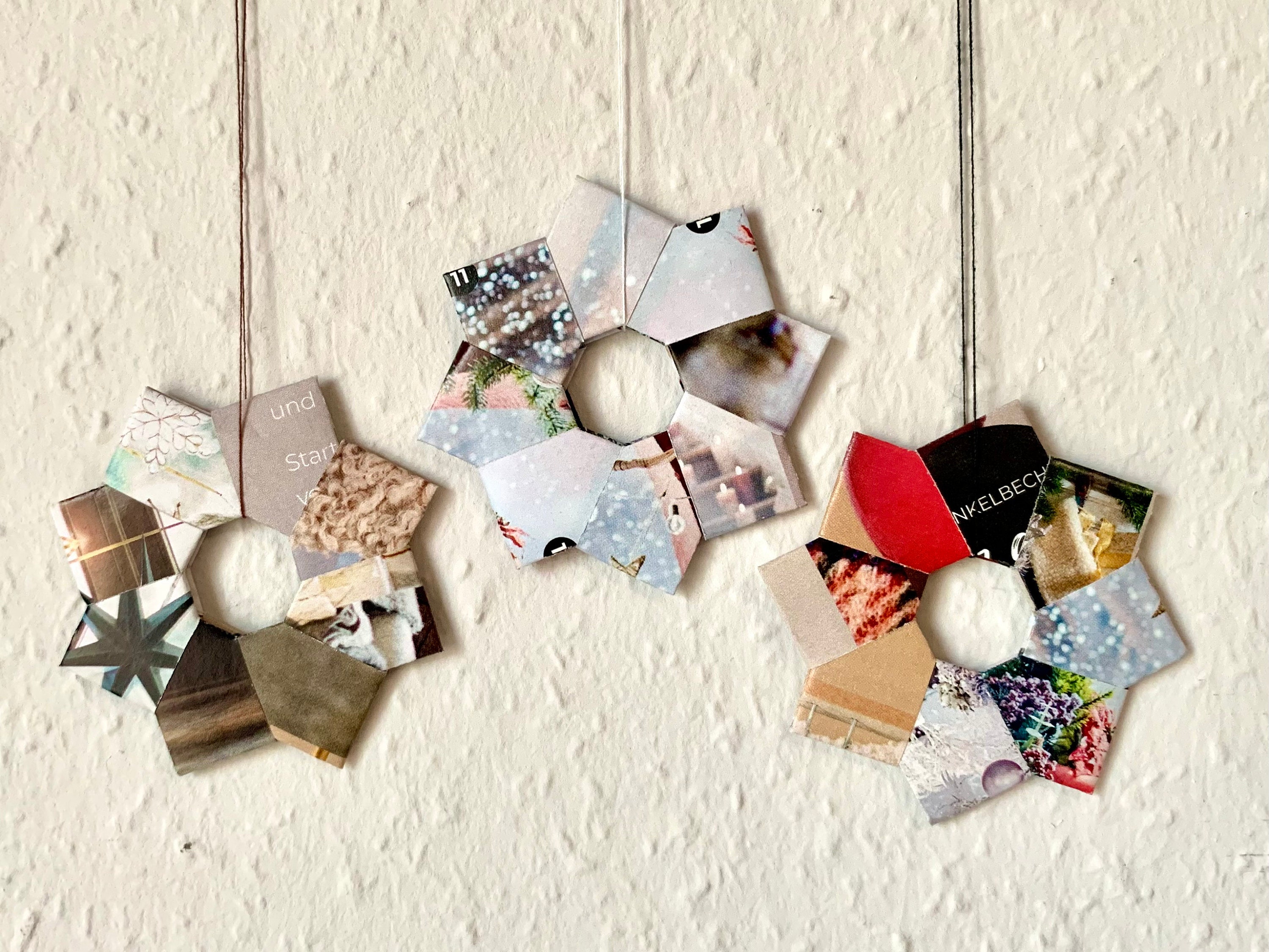 Set of 5 Origami Mini Wreaths, Paper Stars, Tree Decorations, Tree ...