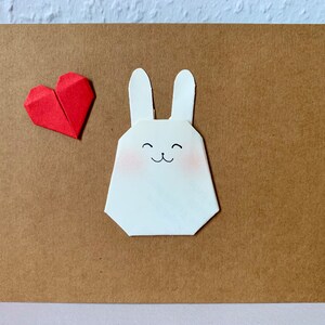 Biglietto di auguri coniglio origami, biglietto coniglio con cuore, coniglio carino, testo desiderato, biglietto di auguri coniglio, biglietto di compleanno coniglio, biglietto regalo, biglietto di Pasqua