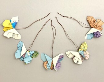 Set of 5, origami butterflies, origami decoration, decorative butterfly pendant, butterfly pendant, butterfly home decoration, upcycling