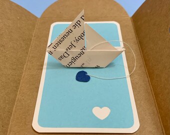 Origami Boat Mini Card, personalized card with heart and custom text