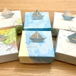 Caja de origami con tapa, caja de regalo con barco 3D, cajas de origami, idea de regalo, caja de barco de vela, boda, cumpleaños, aniversario, reciclaje
