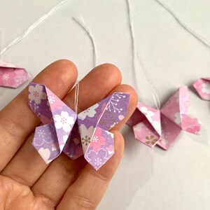 Set da 5 farfalle origami, pendenti a farfalla, decorazioni per feste, compleanno, carta con fiori di ciliegio, rosa, ca. 4,5 • 3,5 cm, 3,5 • 2,5 cm