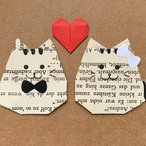 Biglietto origami con gatti, coppia di gatti, testo desiderato, selezione dei colori del mini nastro, biglietto di nozze, biglietto di anniversario, amante dei gatti, biglietto pieghevole