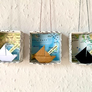Origami mini boat, cute sailboat, small boat, personalized, custom text, mini box with sailboat, sailboat, boat pendant, gift idea