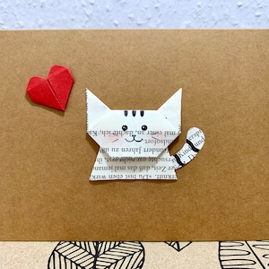 Carte chat en origami, chat avec coeur, votre texte, carte d'anniversaire chat, chat mignon, carte cadeau chat, amoureux des chats, carte pliante