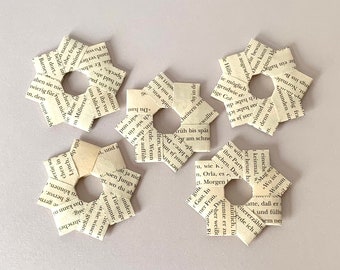 Set of 5, origami mini wreaths, 5 paper stars, tree decorations, tree pendants, Christmas wreath, Christmas decoration, tree ornament, upcycling, 5.5 cm