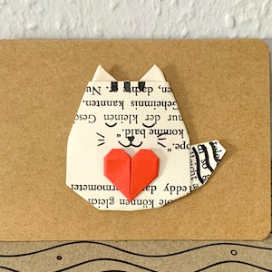 Origami Cat Mini Card, Cat with Heart, Cat Birthday Card, Cat Anniversary Card, Cat Gift Card, Cat Lover, Upcycling