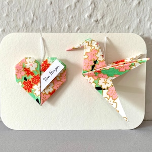 Mini biglietto origami colibrì, colibrì con cuore, il testo desiderato, biglietto di compleanno, biglietto regalo, biglietto d'amore, biglietto di anniversario