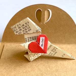 Mini biglietto origami a forma di dinosauro T-Rex, T-Rex con cuore, biglietto personalizzato, regalo unico, biglietto di compleanno