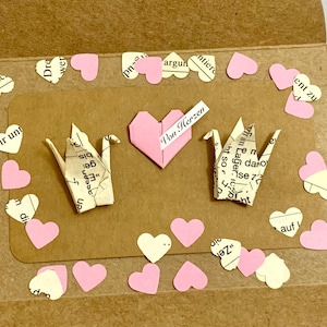 Origami Kraniche Mini Karte, Hochzeitskarte, Personalisierte Karte, Kleine Karte, Geschenkkarte, Gutscheinkarte, Liebeskarte, Jubiläum