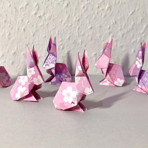 Set di 6 coniglietti origami, coniglietti di carta, coniglietti di carta con fiori di ciliegio, decorazione per feste, decorazione per compleanni, decorazione pasquale, rosa, circa 4 cm, 5 cm e 6 cm