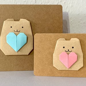Tarjeta de oso de origami, tarjeta de oso con corazón, tarjeta personalizada, tarjeta de cumpleaños de oso, tarjeta de felicitación de oso, amante de los osos