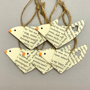 Set di 5, uccelli origami, uccellini di carta da libro, uccello con cuore, decorazione per la casa, decorazione per feste, decorazione per l'albero, portafortuna, idea regalo, riciclo creativo
