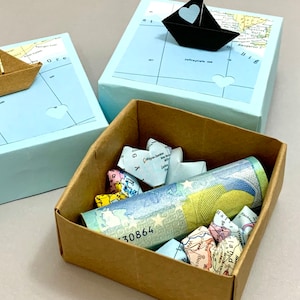 SegelBoot Geschenkbox, Boot Geschenkschachtel, Geldgeschenk, Bootbox mit 6 3D Herzen, Geschenk Kommunion, Hochzeit, Geburtstag, Jubiläum