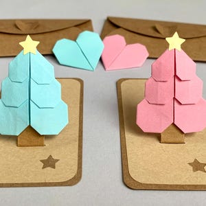 Mini biglietto di auguri con albero di Natale origami, albero di Natale con stelle, biglietto personalizzato, testo personalizzato, biglietto regalo di Natale, biglietto di Natale