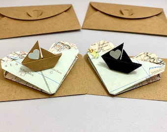 Origami Boot Mini Karte, Segelboot mit Herz, Personalisierte Geschenk, Wunschtext, Kleine Karte, Kommunionkarte, Gutscheinkarte, Jubiläum