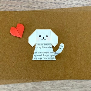 Origami dog card, dog with heart card, your desired text, dog birthday card, gift card, dog lover, pet owner, folding card