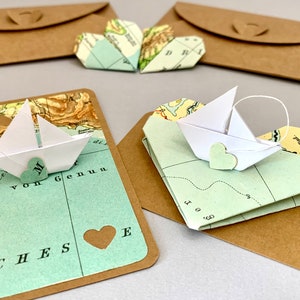 Origami Boot Mini Karte, Segelboot Karte, Kleine Karte, Personalisierte Karte, Wunschtext, Gutscheinkarte, Kommunionkarte, Geschenkkarte