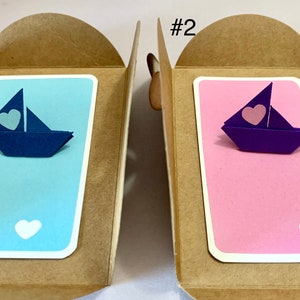 Origami Boot Mini Karte, Papierboot Karte, Personalisierte Geschenk, Dein Wunschtext, Segelboot mit Herz, Geschenkkarte, Gutscheinkarte