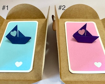 Origami Boat Mini Card, personalized card with heart and custom text