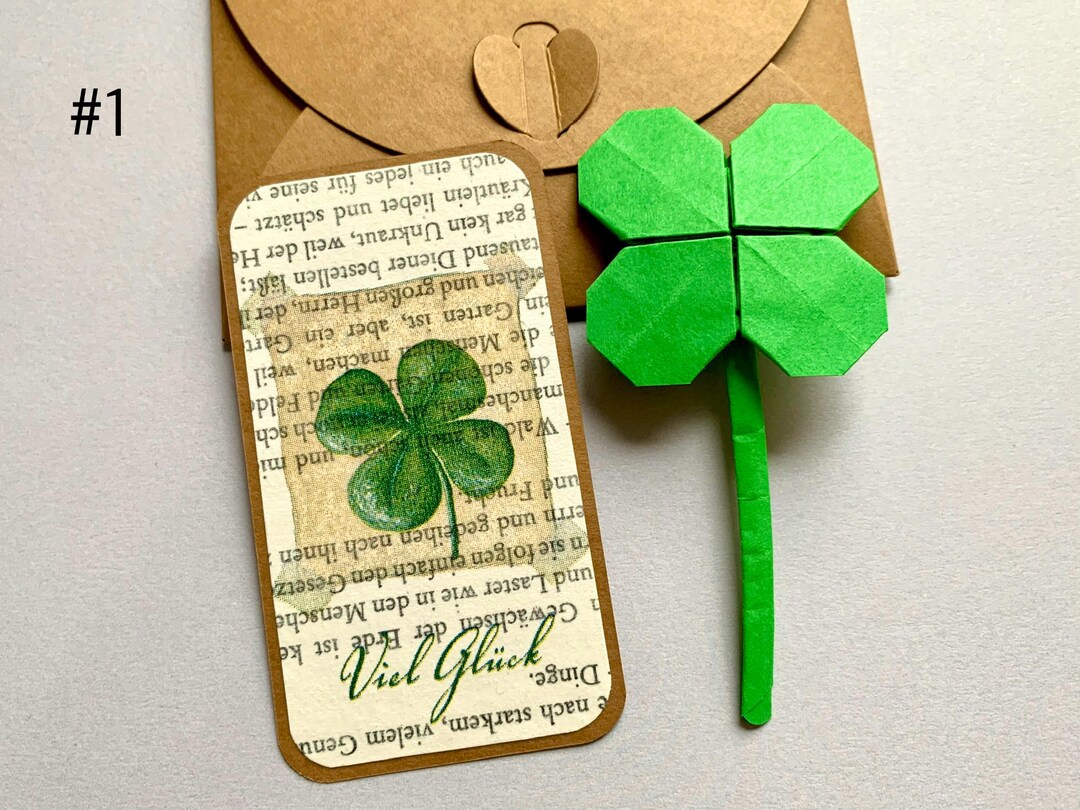 Origami Lucky Clover Mini Card, Lucky Card, Your Desired Text, Mini ...