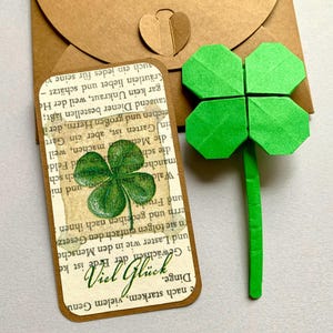 Mini-carte origami avec trèfle porte-bonheur, carte porte-bonheur, votre souhait, mini-carte, carte d'anniversaire, carte cadeau, carte de remerciement, trèfle porte-bonheur, bonne chance