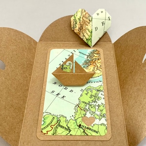 Origami Boot Mini Karte, Segelboot mit Herz, Personalisierte Karte, Gutscheinkarte, Kommunionkarte, Geschenkkarte, Jubiläum, Upcycling