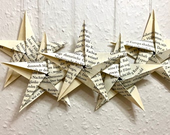Set of 5, origami stars, paper stars, stars made of book paper, tree decoration, tree decoration, party decoration, home decoration, gift, upcycling, 9 cm, 7 cm