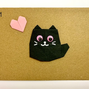 Origami Cat Card, Cat with Heart, Personalized Card, Custom Text, Black Cat, Gift Card, Greeting Card, Birthday, Anniversary