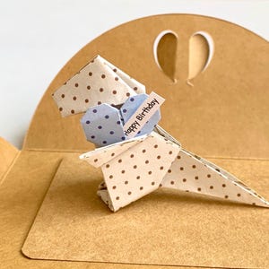 Mini biglietto origami a forma di dinosauro T-Rex, T-Rex con cuore, biglietto di compleanno personalizzato a forma di dinosauro, regalo unico