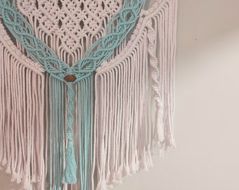 White & Aqua Macramé Wall Hanging