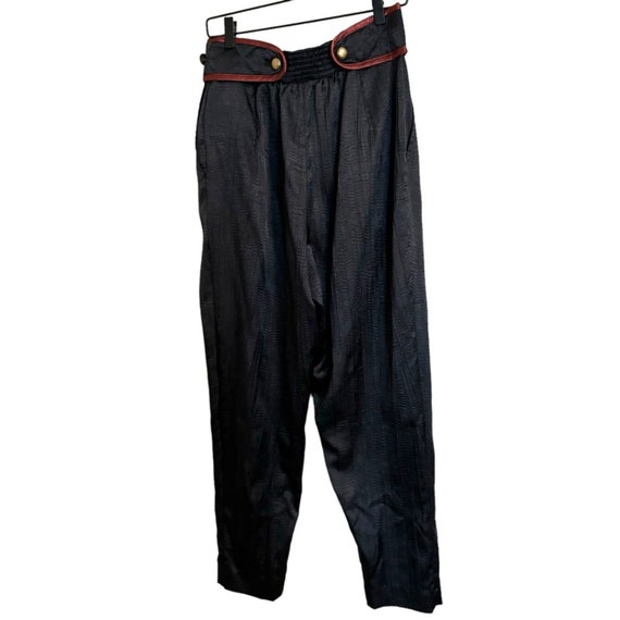 Vintage Jeanne Marc Black Red Pleated Belt Pants … - image 7