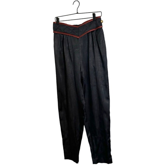 Vintage Jeanne Marc Black Red Pleated Belt Pants … - image 1