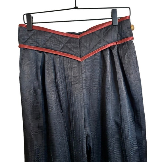 Vintage Jeanne Marc Black Red Pleated Belt Pants … - image 3