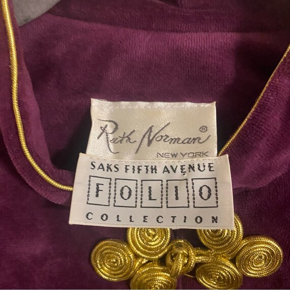 Vintage 80s Ruth Norman Saks Velour Purple Gold T… - image 6