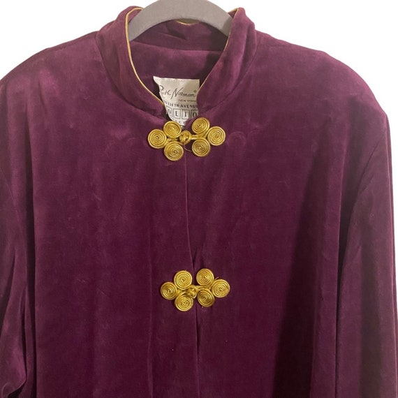 Vintage 80s Ruth Norman Saks Velour Purple Gold T… - image 2