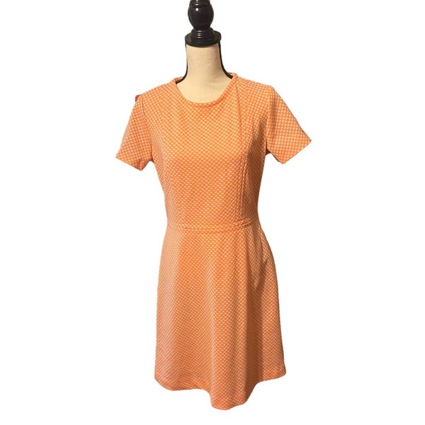 Vintage Springmaid Fabrics Double Knit Polyester Peach Dot Dress