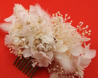 Peigne à cheveux  taille S de 10cmx6cm à la base des hortensias blancs idéal pour sublimer votre tenue de fêtes, mariages, baptêmes