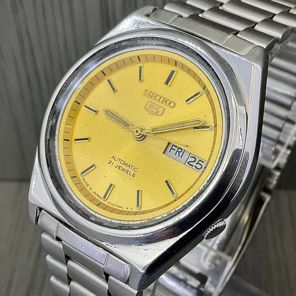 SEIKO 5 7009 Vintage mens gold automatic watch, birth year 1985. Rare seiko automatic watch from 1985, mens anniversary, birthday gift