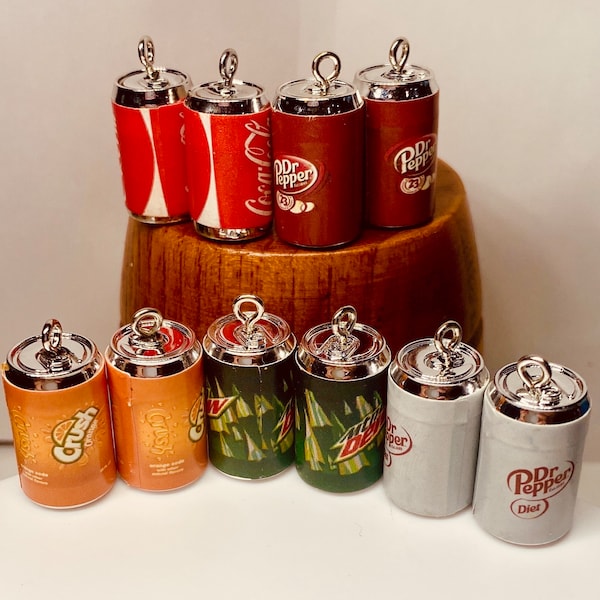 Restock! Dr. P Mini Soda Pop can charms with HOOKS choose from 3 flavors  for keychains, earrings, other jewelry  (Sets of 2)