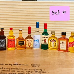New sets Coming SOON! Premium Sets of Miniature Resin Liquor Bottles with Handmade Exclusives .  9 pc Sets! (Small Dollhouse type)