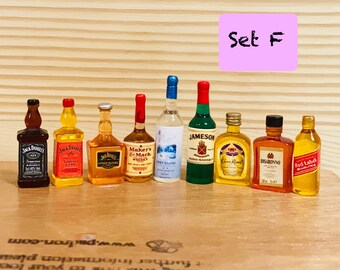 RESTOCK & NEW Premium Sets of Miniature Liquor Bottles with Handmade Exclusives -  SIX 9 pc Sets to Choose from! (Small Dollhouse type)