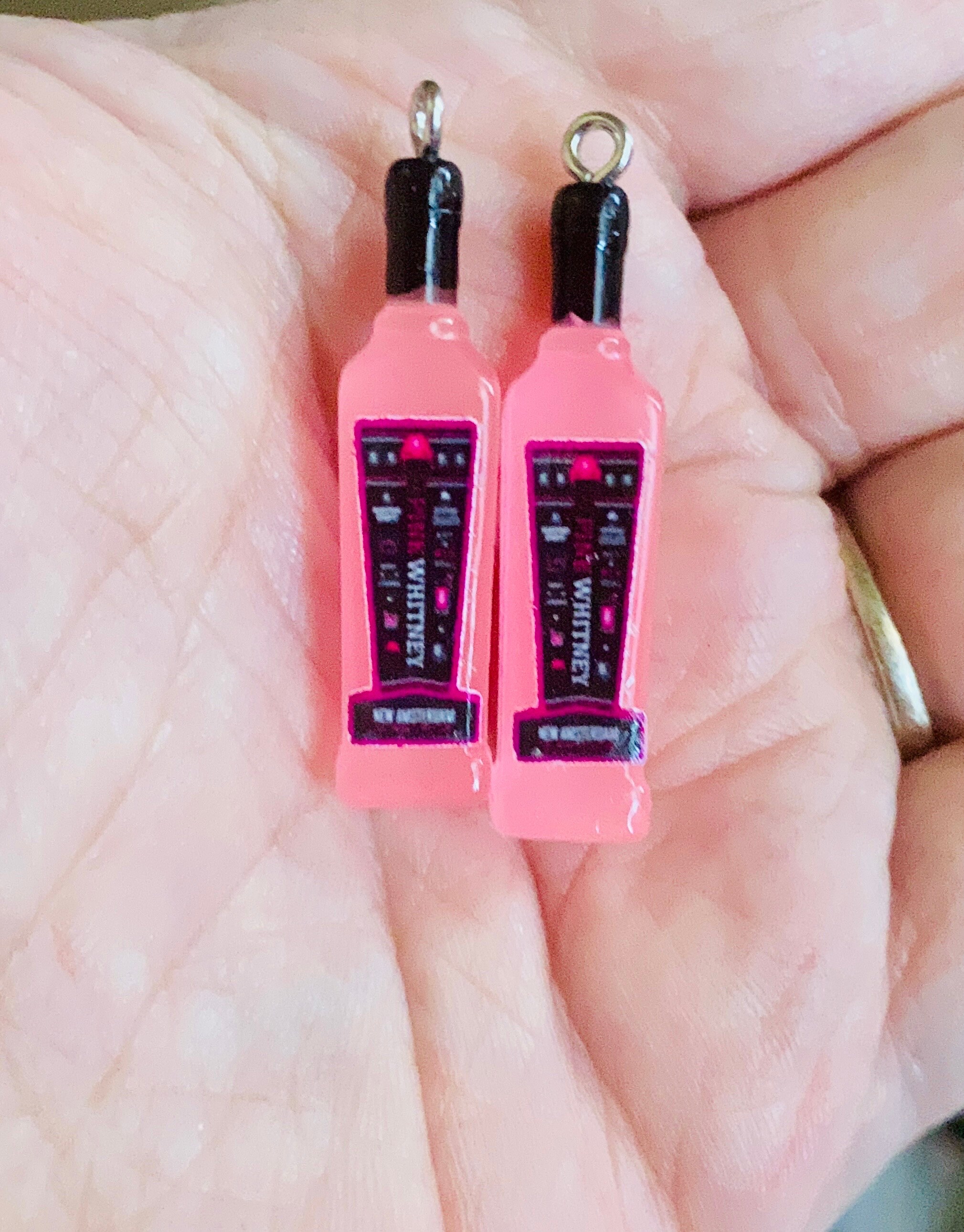 Vodka PINK Miniature Liquor Bottle Charms With Hooks for Keychains
