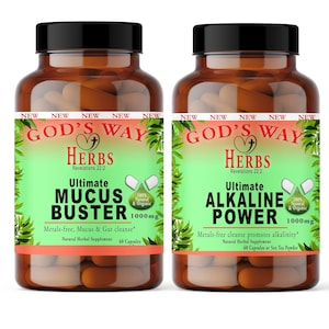 CHEMICAL DETOX DUO- Mucus Buster (60ct) & Alkaline Power (60ct)- All natural, Vegan, Organic Herbal Supplements- Dr Sebi Herbs, Natural
