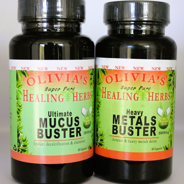 CHEMICAL DETOX DUO- Mucus Buster (60ct) & Heavy Metals Buster (60ct)- All natural, Vegan, Organic Herbal Supplements- Dr Sebi Herbs, Natural