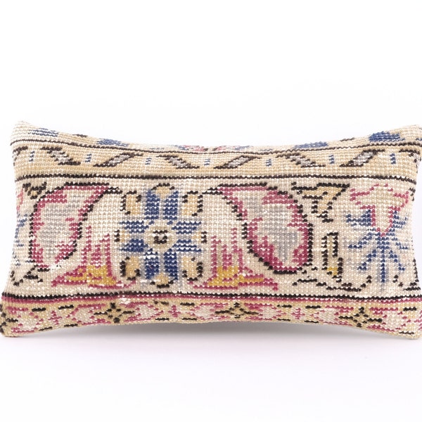 Anatolian Turkish Kilim Pillow, 10x20 Pillow Case, Decorative Pillow, Carpet Pillow, Boho Decor, Kilim Cushion Cover, Turkey Pillow