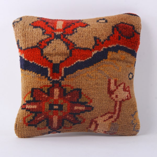 Handwoven Pillow Cover, Turkish Carpet Pillow, Kilim Pillow, 12x12 Pillow Cover, Bohemian Kilim Pillow, Decorative Pillow, Throw Pillow